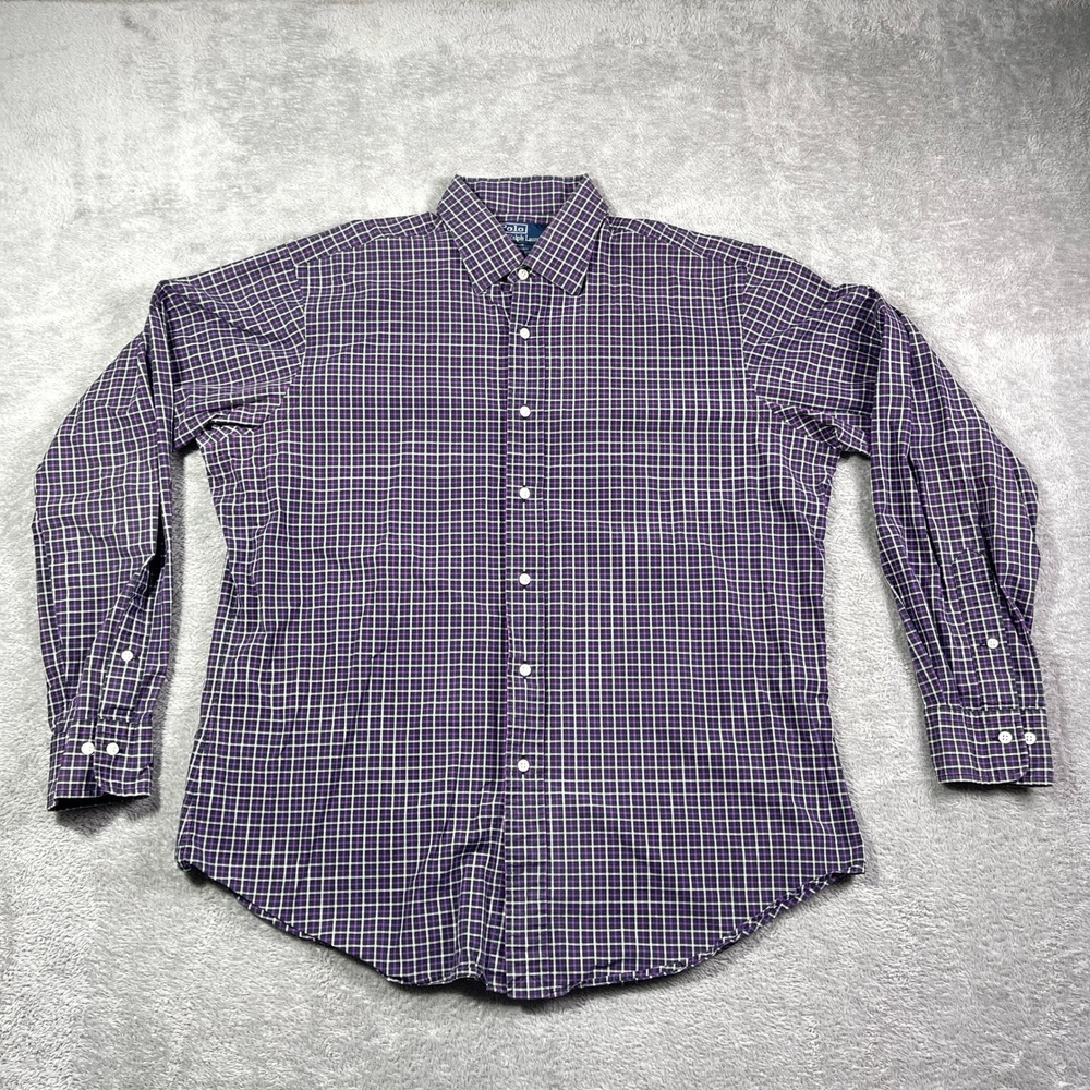 Polo Ralph Lauren Plaid Dress Shirt Men's Purple Large‎ Classic Fit Button Down